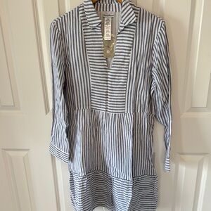 Tommy Bahama Linen Blue and White Striped Beach Dress